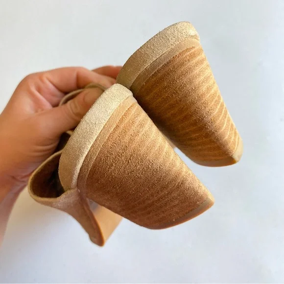 Jeffrey Campbell Size 10 Tan Mesh Suede Leather Slip-on Pointed Mule Block Heel - Picture 4 of 6